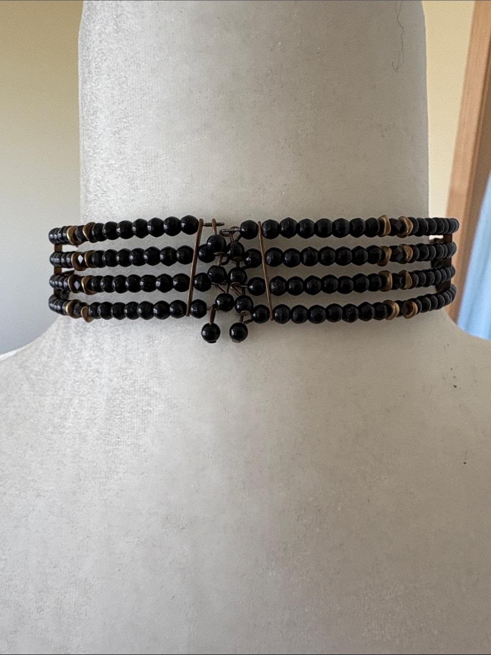 Black Beaded Multi-Row Choker Necklace - Picture 3 of 6